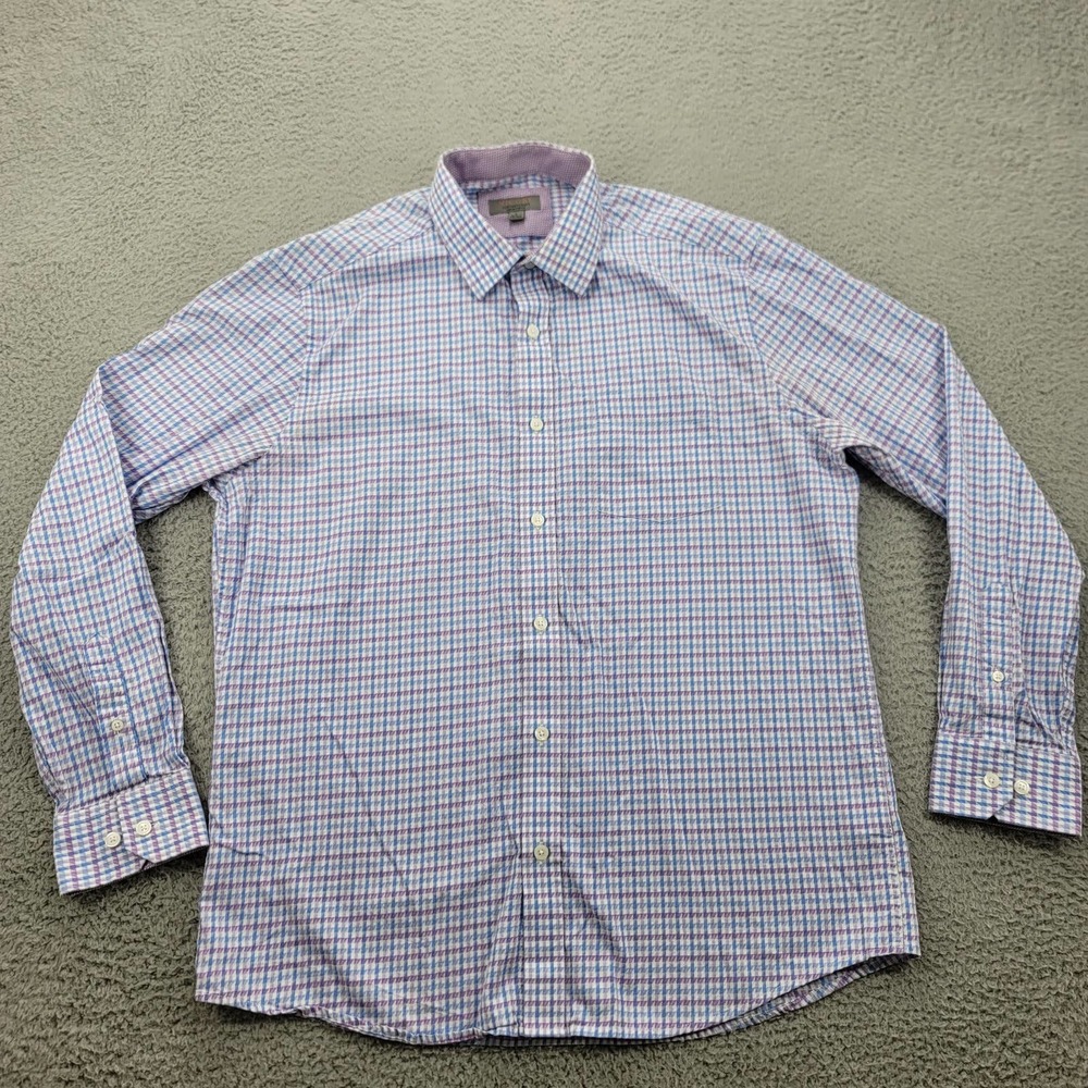 Nicoby Shirt Mens Large Purple Blue Plaid‎ Button Up Long Sleeve